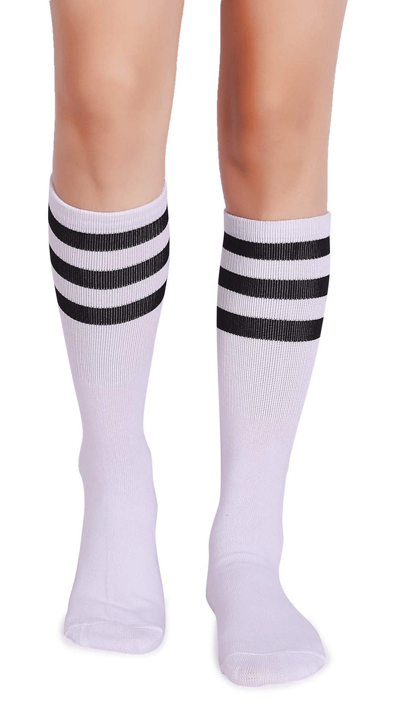 Pareberry Classic Triple Stripes Soft Cotton On the Calf Retro White Tube Socks (A-pair(White/Black)) - Image 4
